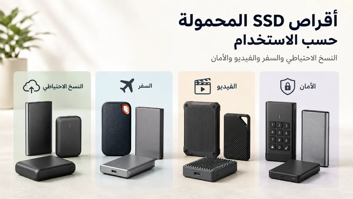 أنواع مختلفة من أقراص SSD المحمولة مرتبة حسب احتياجات النسخ الاحتياطي والسفر وتحرير الفيديو والأمان
