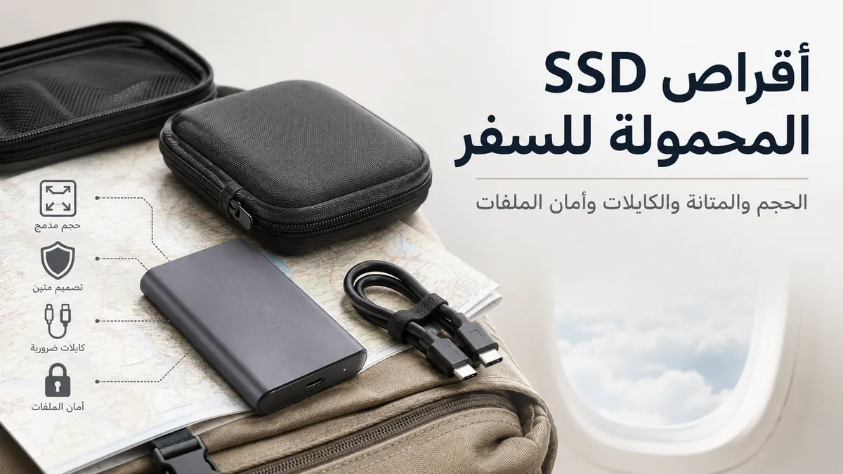 قرص SSD محمول مع كابل وحافظة واقية لاستخدامه أثناء السفر