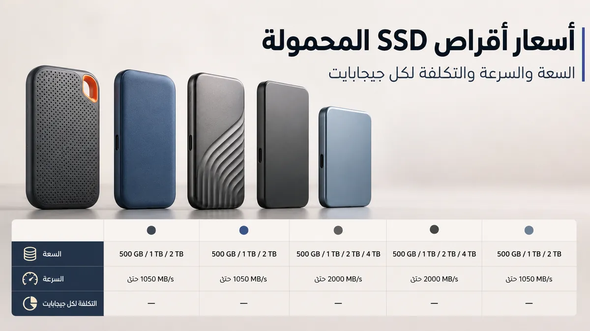 مقارنة أقراص SSD المحمولة حسب سعة التخزين والسرعة والقيمة مقابل السعر