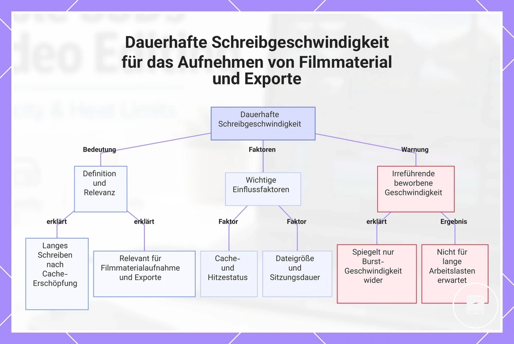 Dauerhafte Schreibgeschwindigkeit für das Aufnehmen von Filmmaterial und Exporte