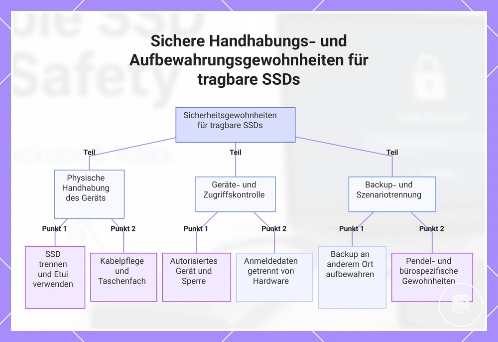 Sichere Handhabungs- und Aufbewahrungsgewohnheiten für tragbare SSDs