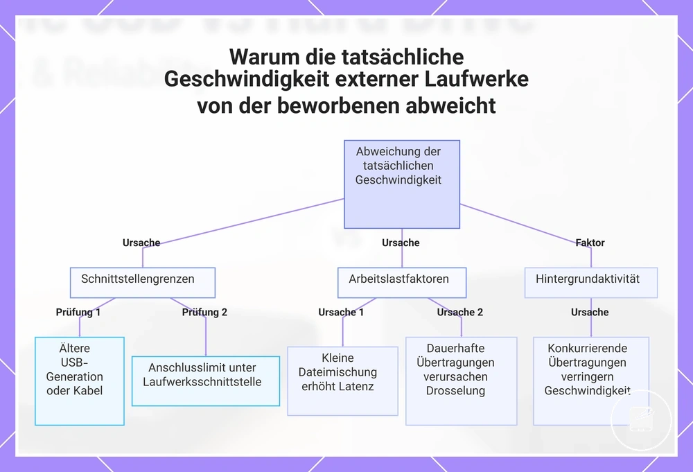 Warum die tatsächliche Geschwindigkeit externer Laufwerke von der beworbenen abweicht