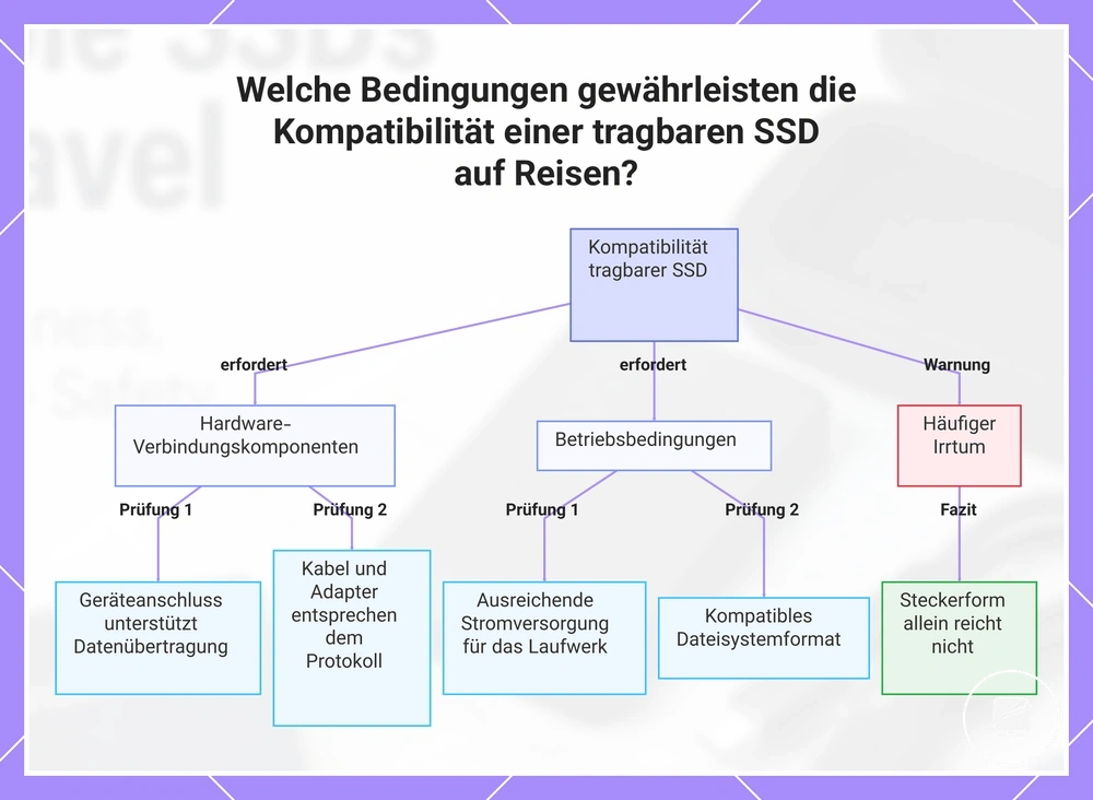 Welche Bedingungen gewährleisten die Kompatibilität einer tragbaren SSD auf Reisen?