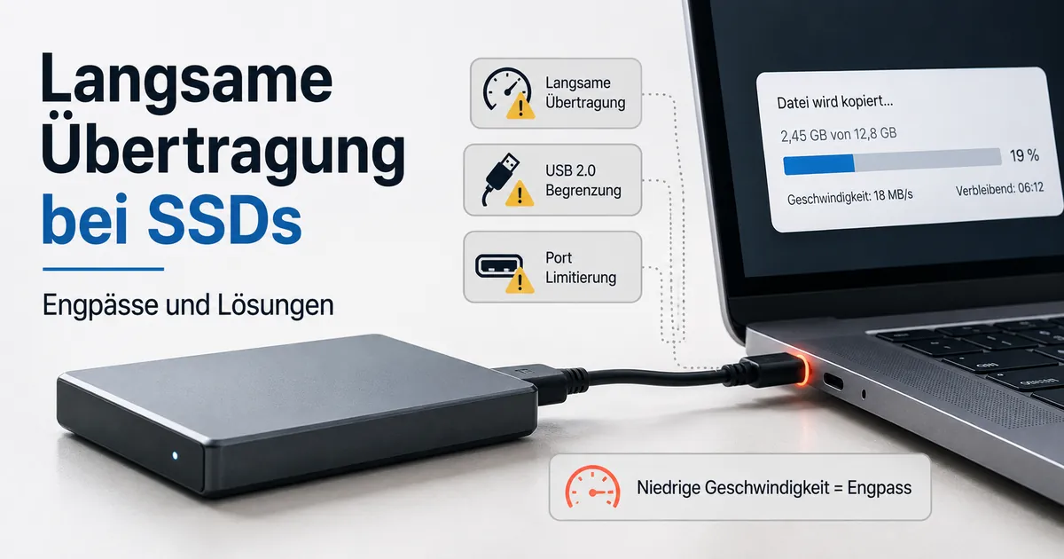 Mobile SSD mit langsamer Dateiübertragung durch Einschränkungen bei Kabel oder Anschluss