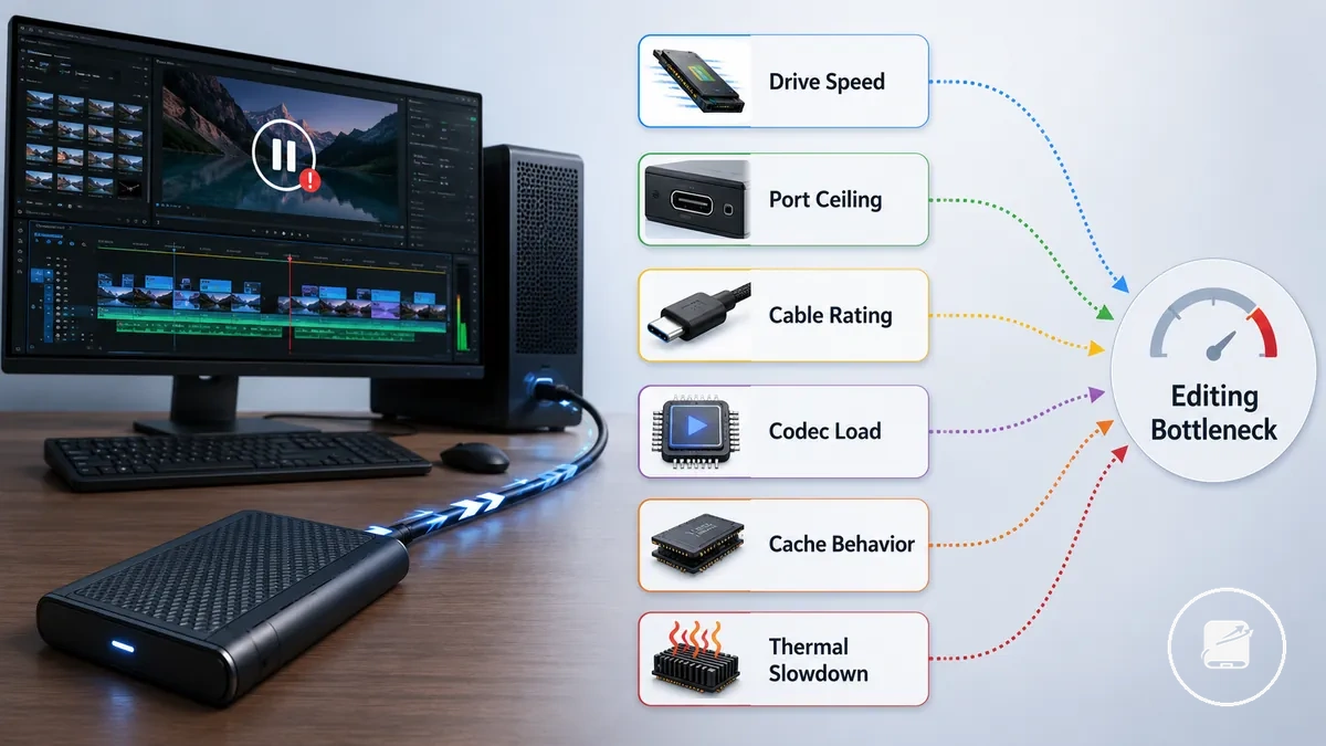 Diagnostic overview of when external storage becomes the editing bottleneck