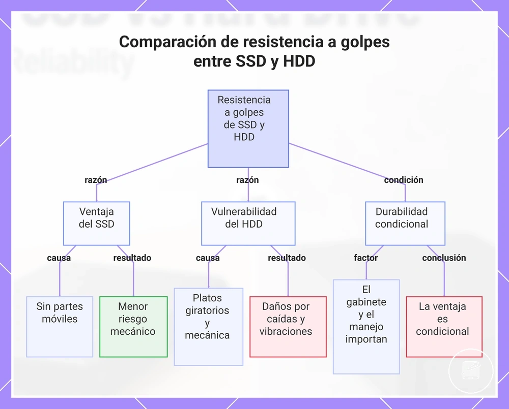 Comparación de resistencia a golpes entre SSD y HDD