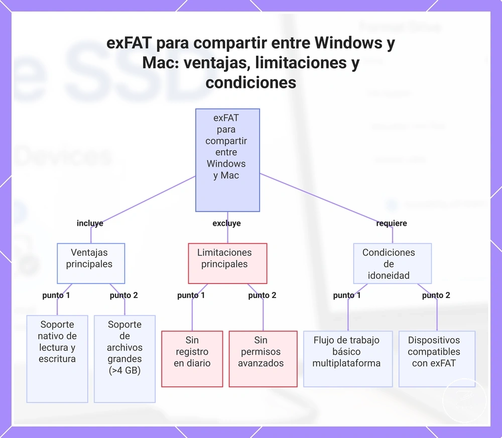 exFAT para compartir entre Windows y Mac: ventajas, limitaciones y condiciones
