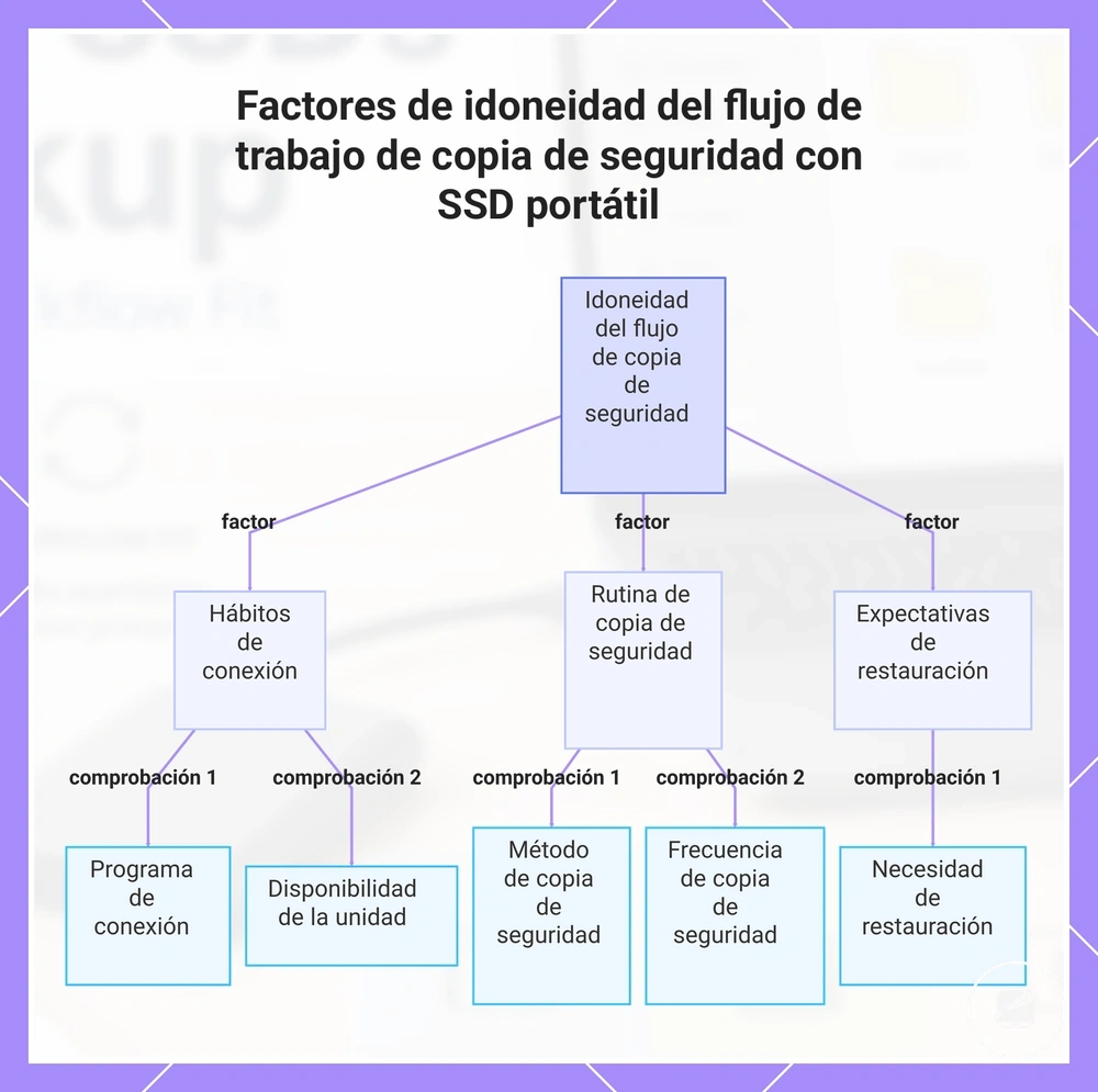 Factores de idoneidad del flujo de trabajo de copia de seguridad con SSD portátil