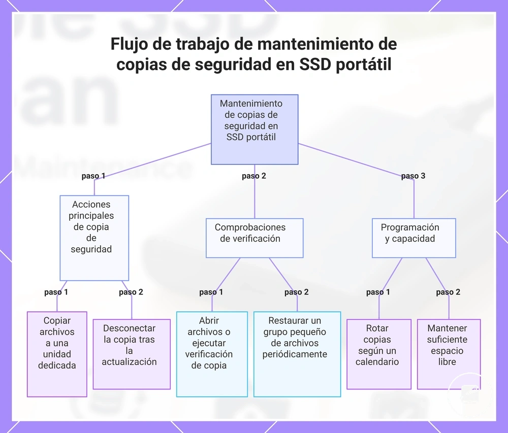 Flujo de trabajo de mantenimiento de copias de seguridad en SSD portátil