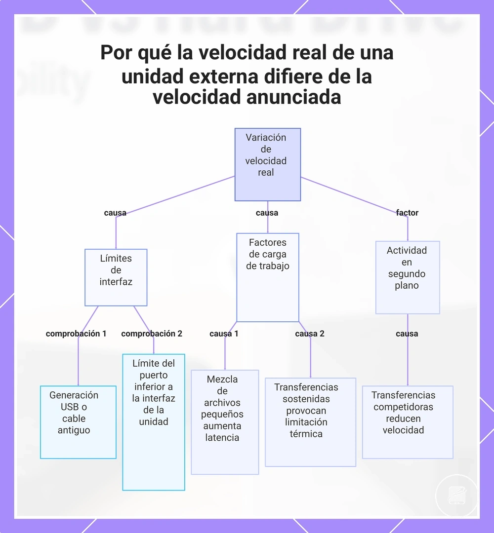 Por qué la velocidad real de una unidad externa difiere de la velocidad anunciada