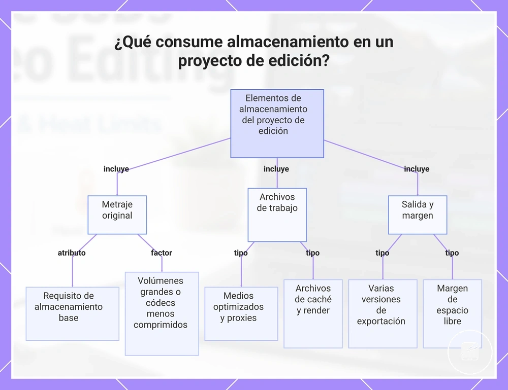 ¿Qué consume almacenamiento en un proyecto de edición?