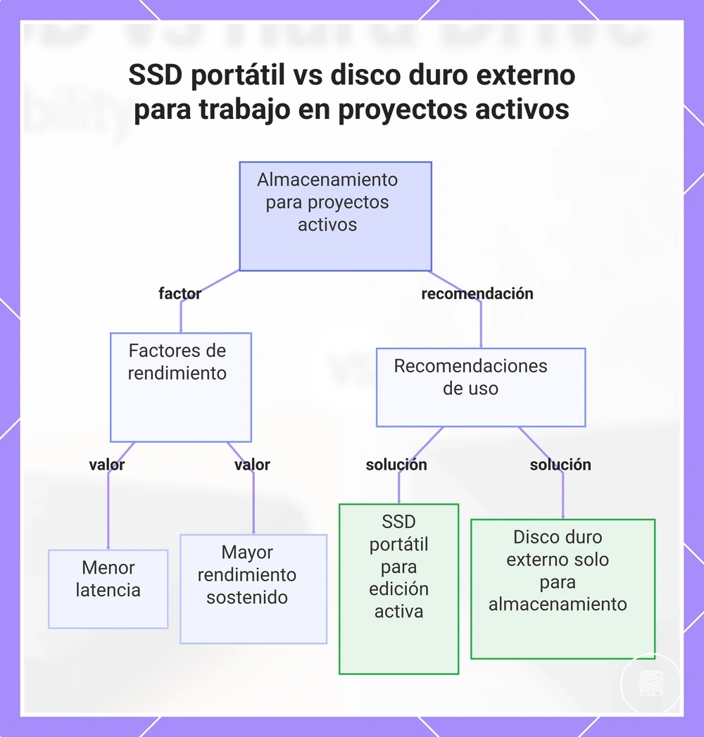 SSD portátil vs disco duro externo para trabajo en proyectos activos