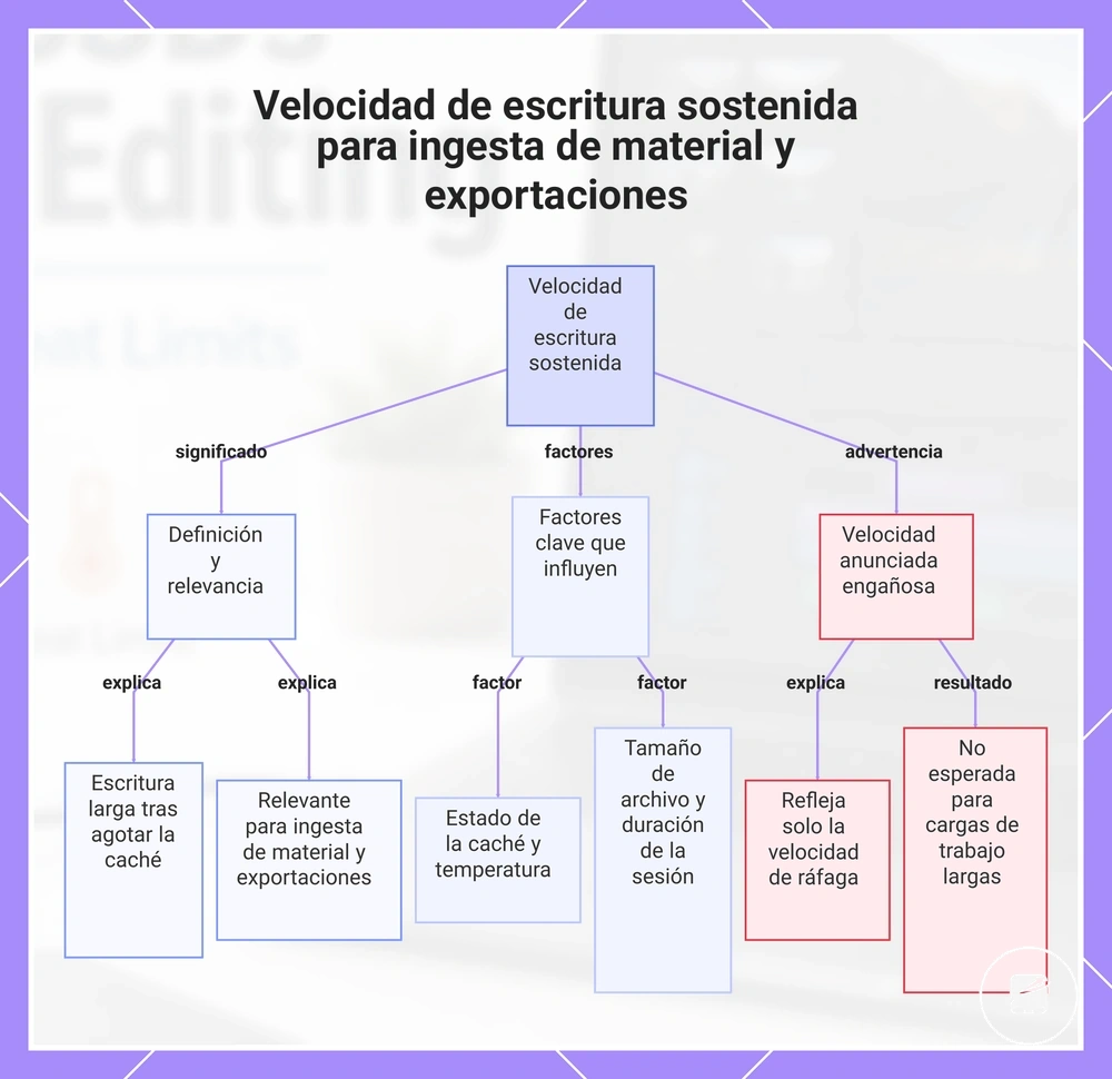Velocidad de escritura sostenida para ingesta de material y exportaciones