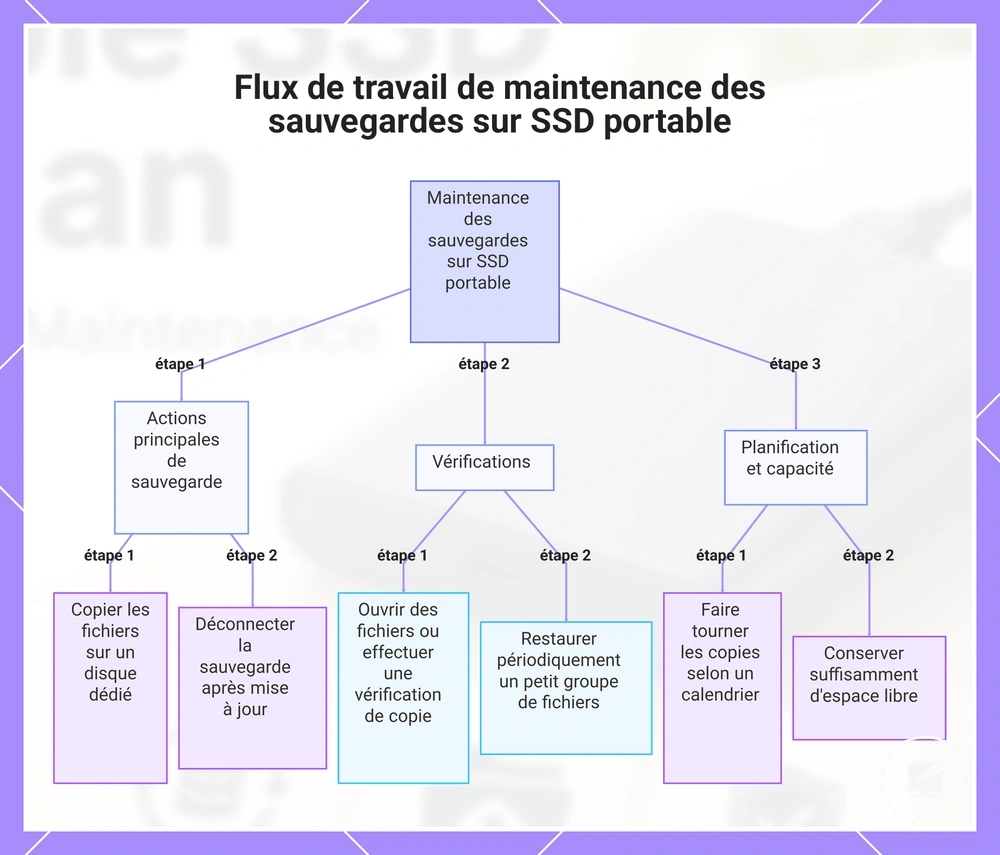 Flux de travail de maintenance des sauvegardes sur SSD portable