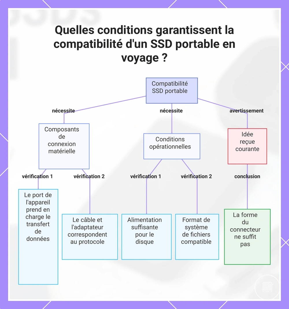 Quelles conditions garantissent la compatibilité d'un SSD portable en voyage ?