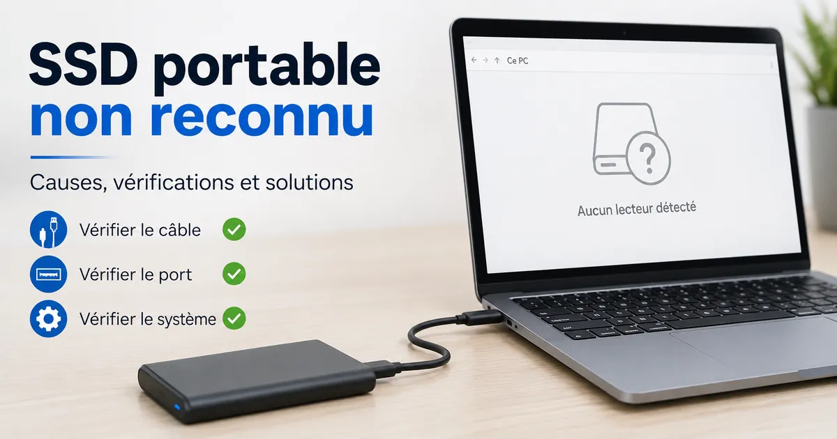 Un SSD portable connecté à un ordinateur alors que le lecteur n’apparaît pas à l’écran