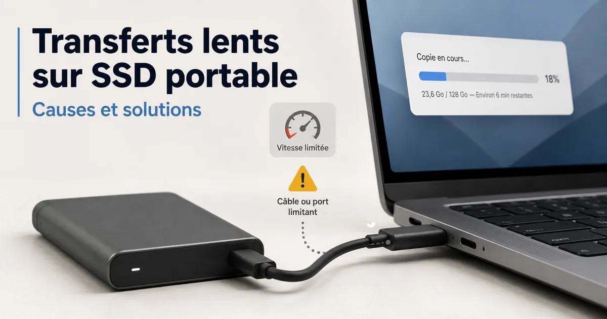 Un SSD portable transférant lentement des fichiers à cause d’une limite liée au câble ou au port