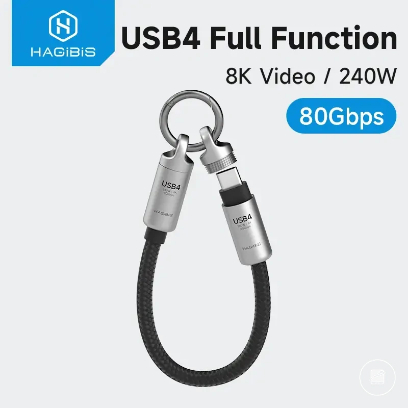 Cabo curto USB4 Type-C para chaveiro para SSD e dispositivos Thunderbolt