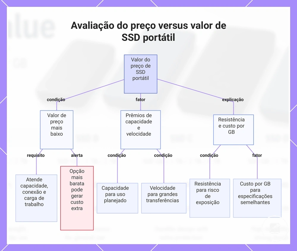 Avaliação do preço versus valor de SSD portátil