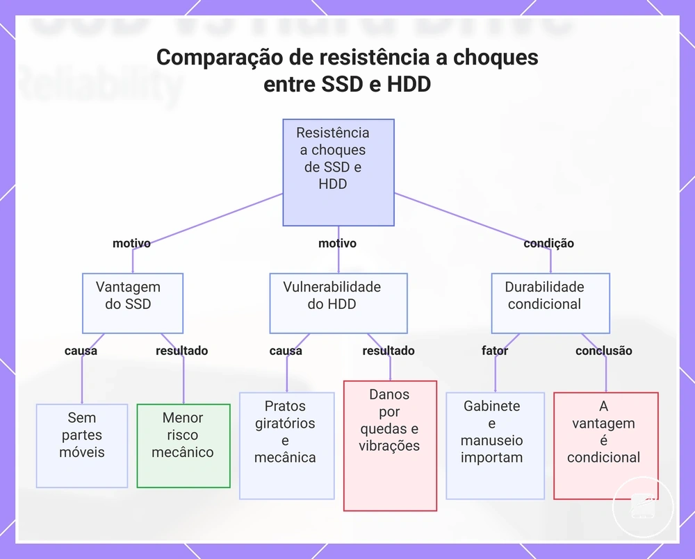 Comparação de resistência a choques entre SSD e HDD