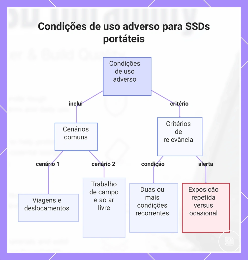 Condições de uso adverso para SSDs portáteis