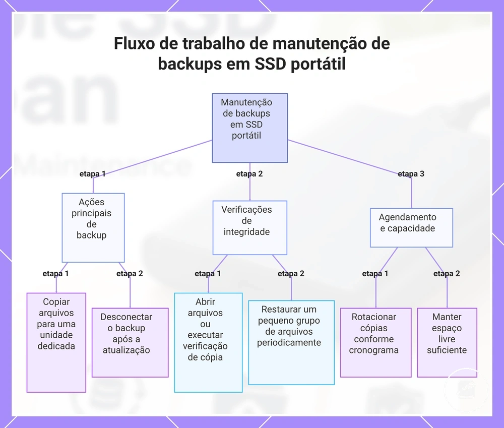 Fluxo de trabalho de manutenção de backups em SSD portátil