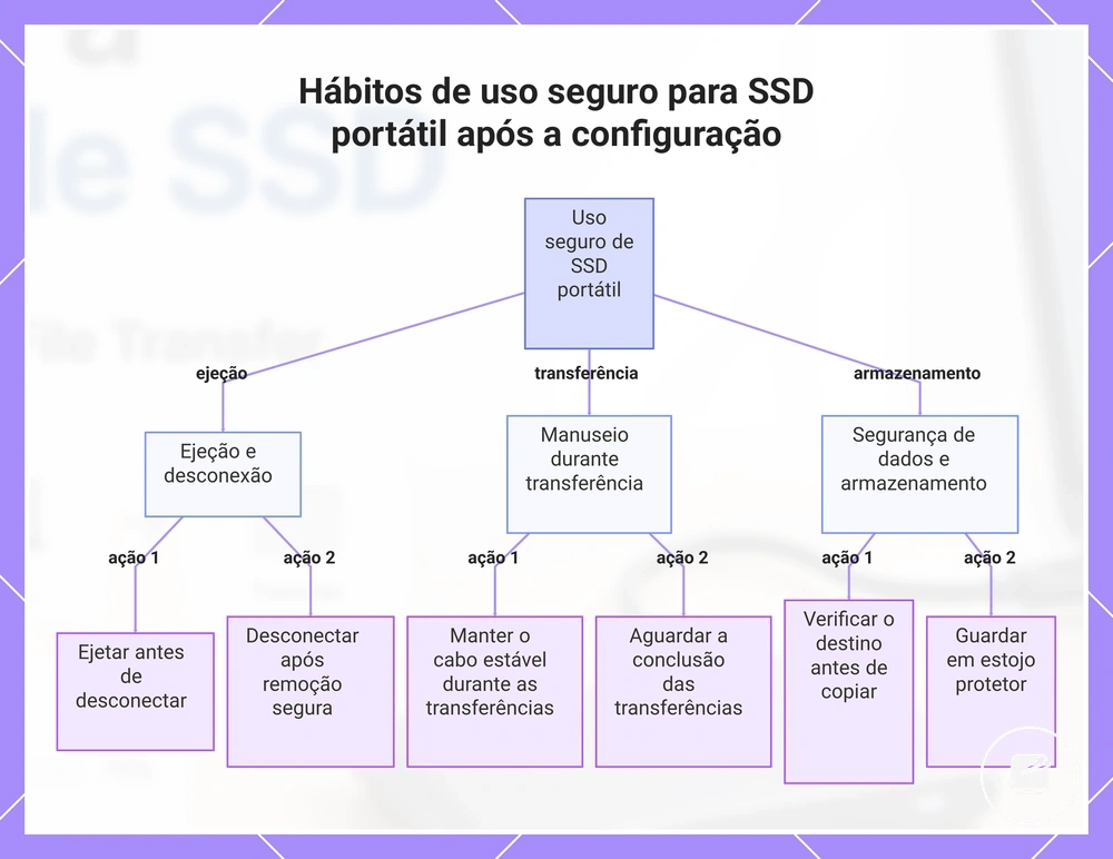 Hábitos de uso seguro para SSD portátil após a configuração