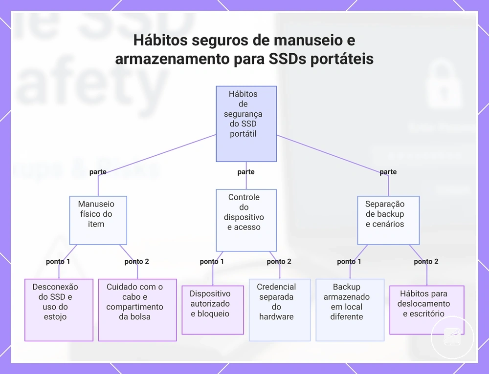 Hábitos seguros de manuseio e armazenamento para SSDs portáteis