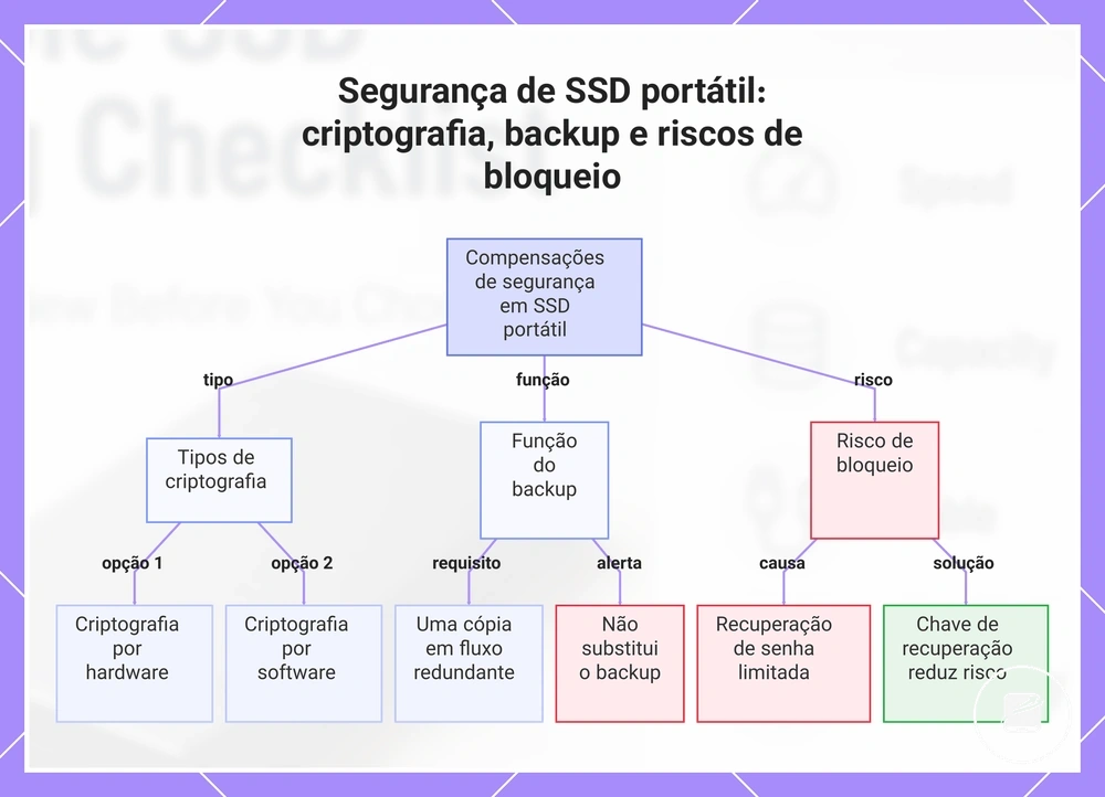 Segurança de SSD portátil: criptografia, backup e riscos de bloqueio