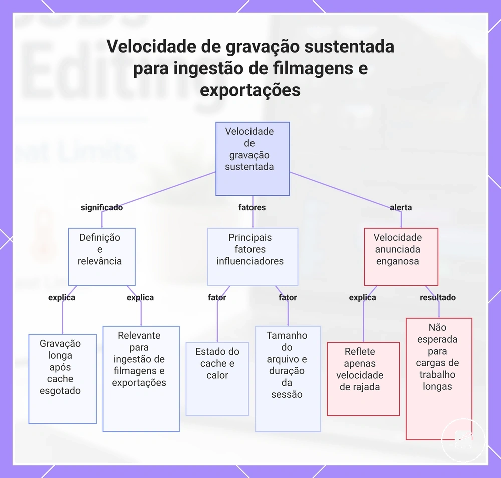 Velocidade de gravação sustentada para ingestão de filmagens e exportações