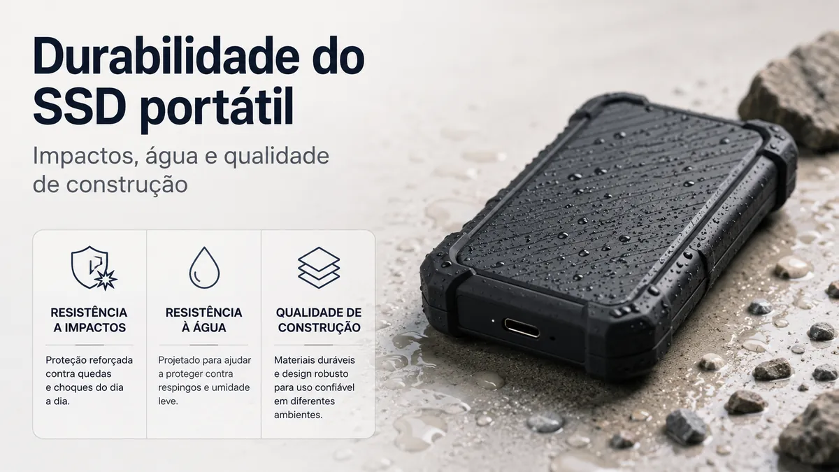 SSD portátil reforçado com revestimento protetor e detalhes de resistência à água