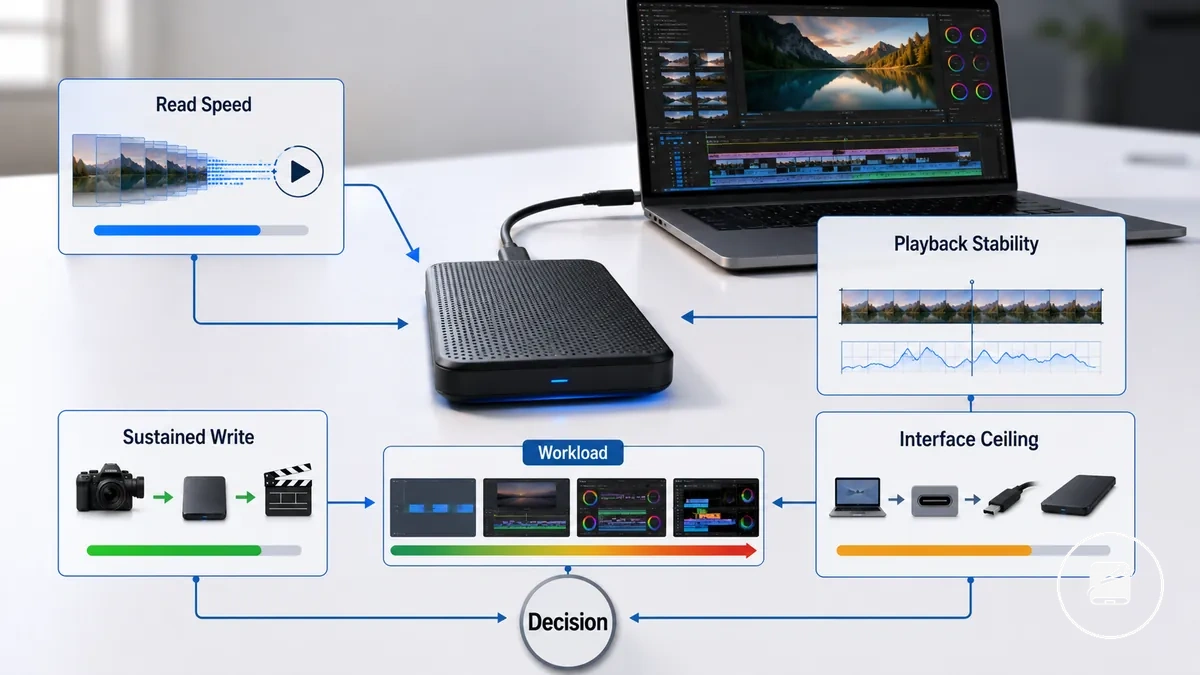 Video düzenleme iş yükleri için taşınabilir SSD hızını değerlendirme kriterleri