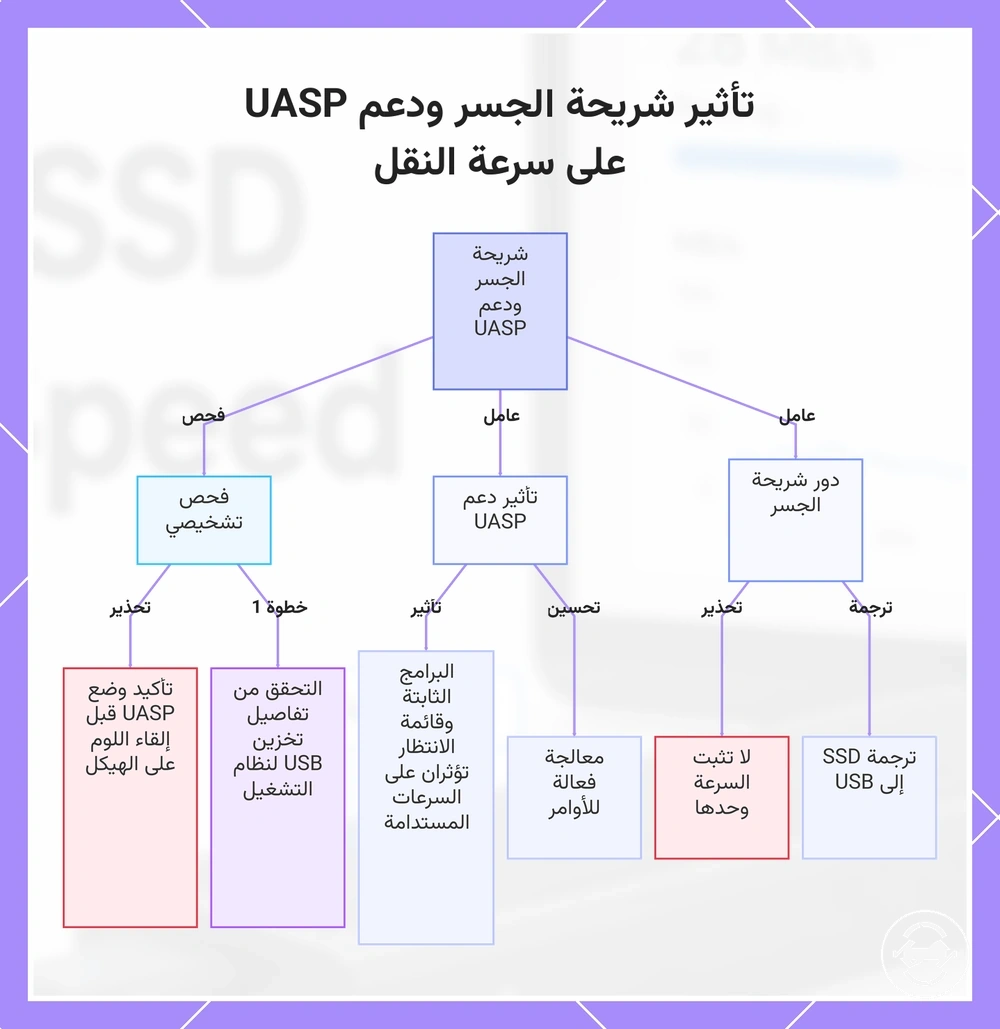تأثير شريحة الجسر ودعم UASP على سرعة النقل