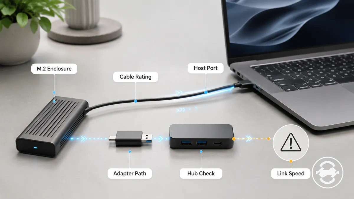 مثال مشروح يوضح سرعة محدودة قرب مستويات USB 2.0 أو 5 جيجابت/ثانية