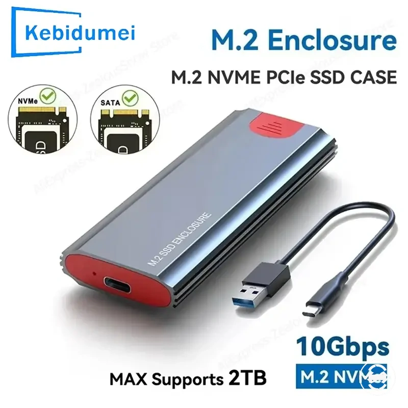 10Gbps werkzeugloses M.2-NVMe-SSD-Gehäuse mit USB-C-Adapter und Wärmeleitpad