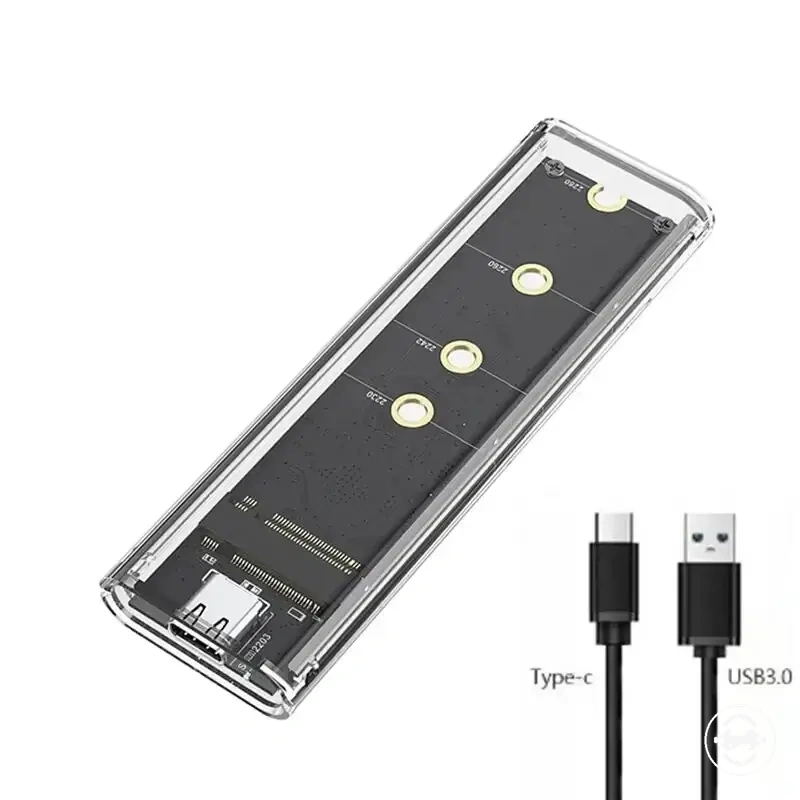 Transparentes Dual-Protokoll-M.2-SSD-Gehäuse für NVMe, PCIe, NGFF und SATA mit USB-Type-C-Anschluss