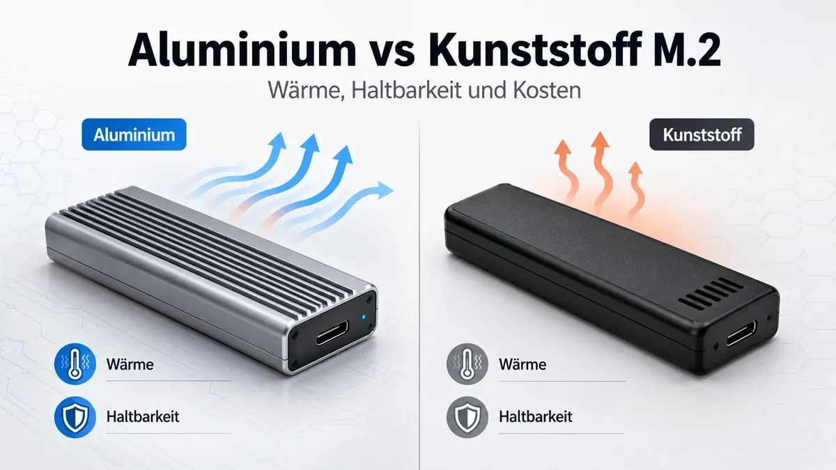 M.2-SSD-Gehäuse aus Aluminium und Kunststoff im Vergleich nach Wärmeableitung und Haltbarkeit