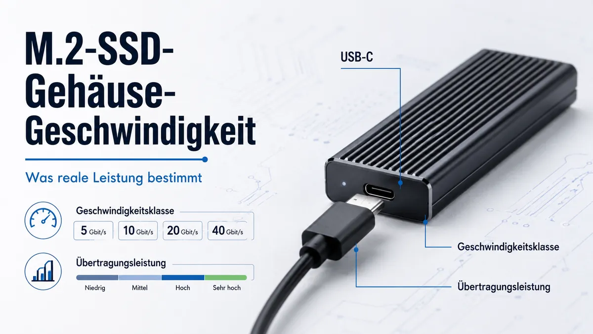 Per USB-C verbundenes M.2-SSD-Gehäuse mit Geschwindigkeitsklassen für die Übertragungsleistung