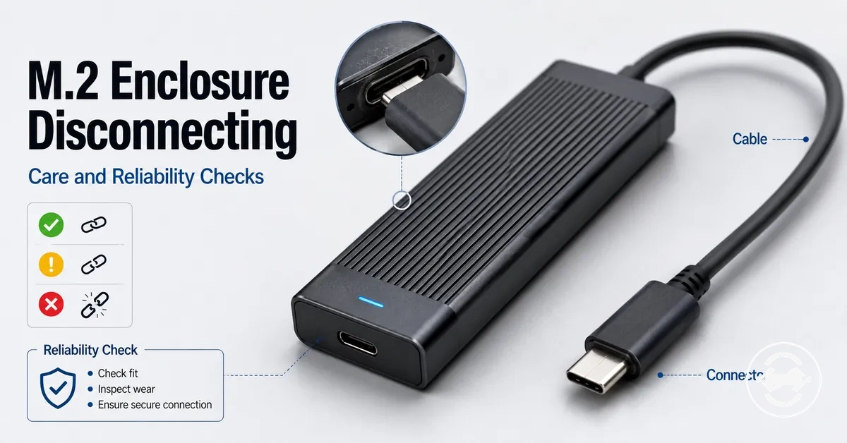 M.2 SSD enclosure with cable and connector checked for disconnecting and reliability issues