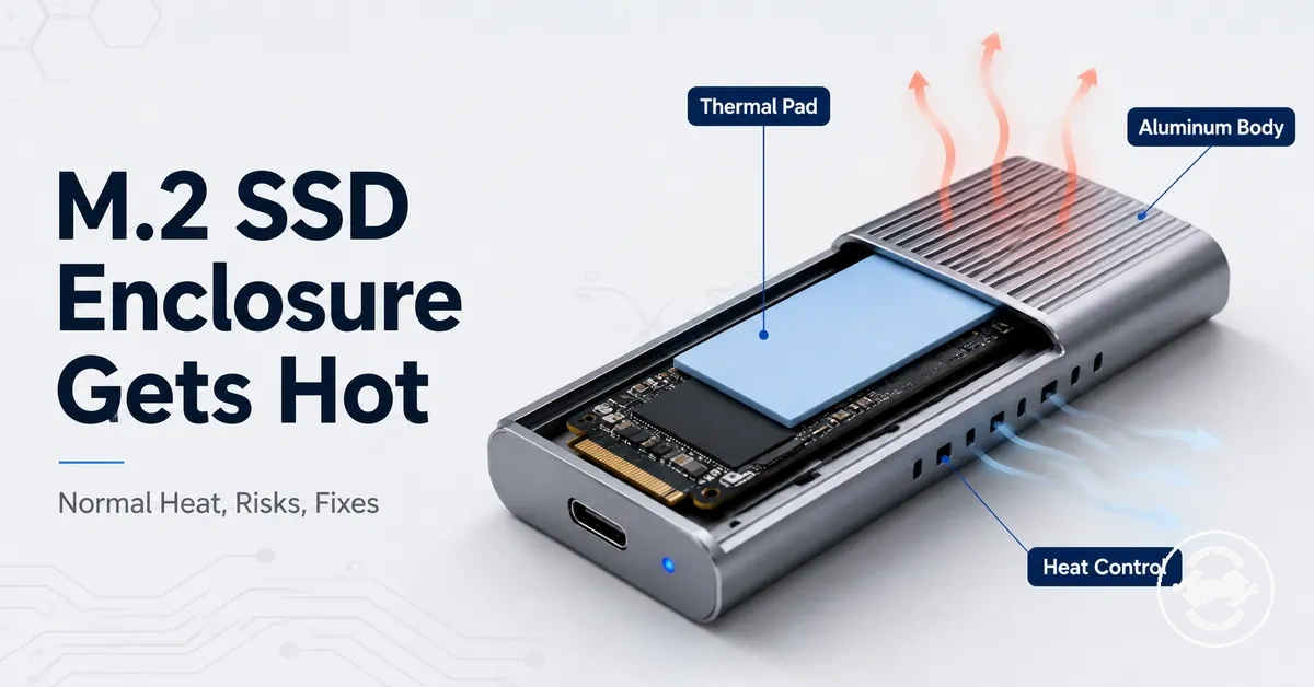 M.2 SSD enclosure with thermal pad and aluminum body for heat control