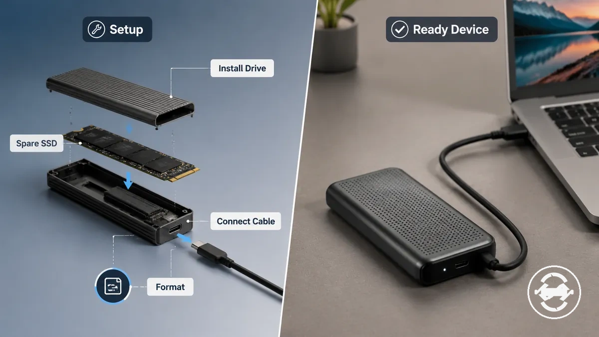 M.2 SSD enclosure and external SSD compared for setup effort and plug-and-play convenience