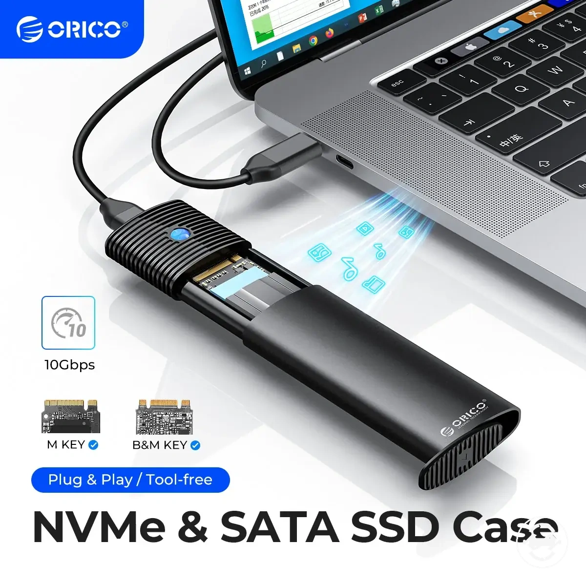 Carcasa SSD M.2 sin herramientas con adaptador USB-C 3.2 Gen 2 y disipador metálico