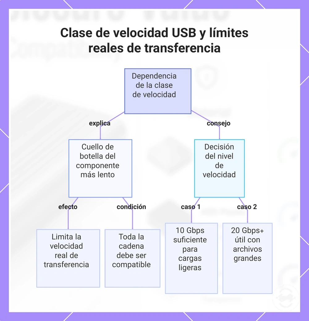 Clase de velocidad USB y límites reales de transferencia