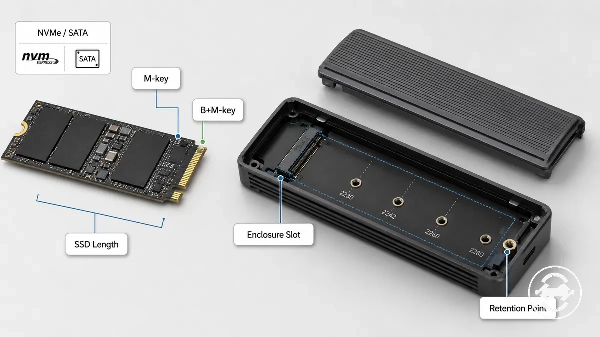 Comprobaciones de compatibilidad antes de instalar un SSD en una carcasa para SSD M.2