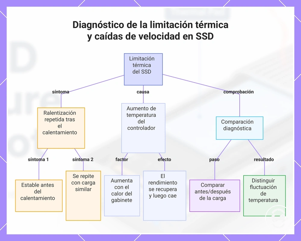 Diagnóstico de la limitación térmica y caídas de velocidad en SSD