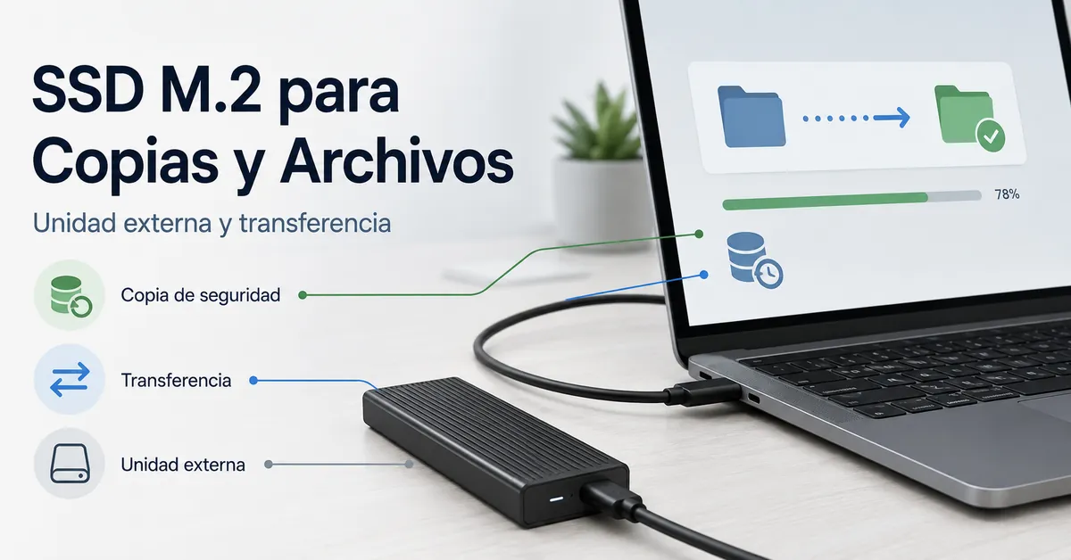 Carcasa para SSD M.2 usada como unidad externa para copias de seguridad y transferencia de archivos