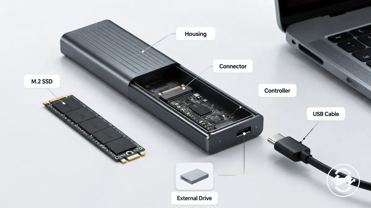 Boîtier SSD M.2 avec disque M.2 et connecteur