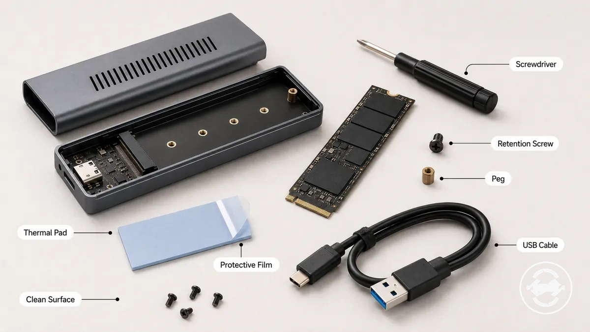 Schéma montrant comment le formatage prépare un boîtier SSD M.2 en tant que volume utilisable