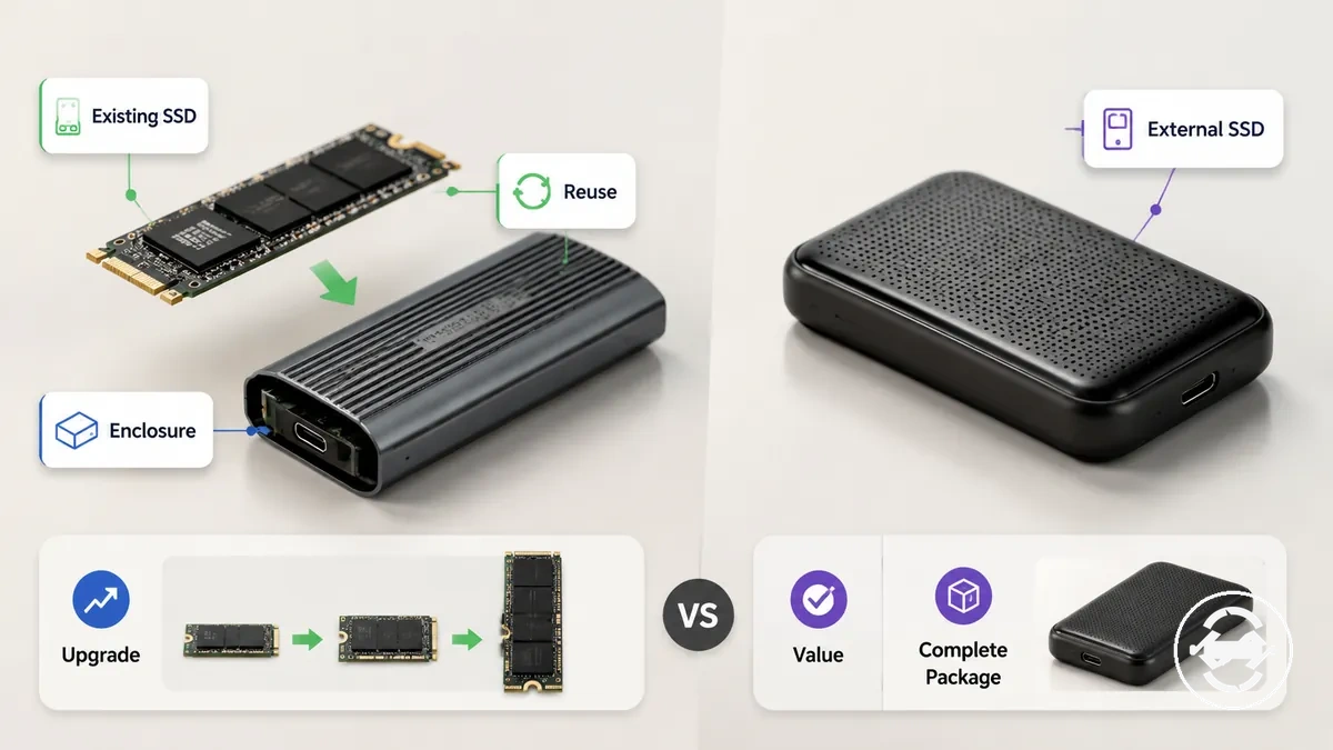 Comparaison du coût, de la valeur de réutilisation et de la flexibilité de mise à niveau entre un boîtier SSD M.2 et un SSD externe
