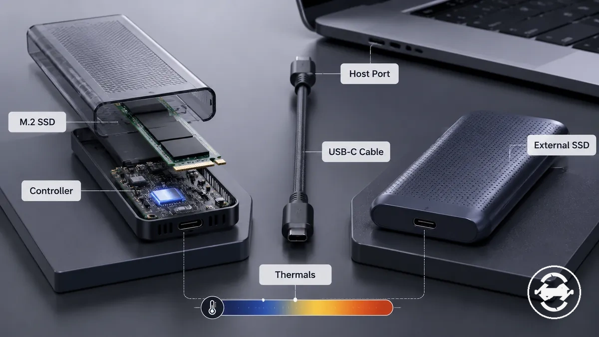 Comparaison des limites de vitesse et des facteurs de transfert entre un boîtier SSD M.2 et un SSD externe